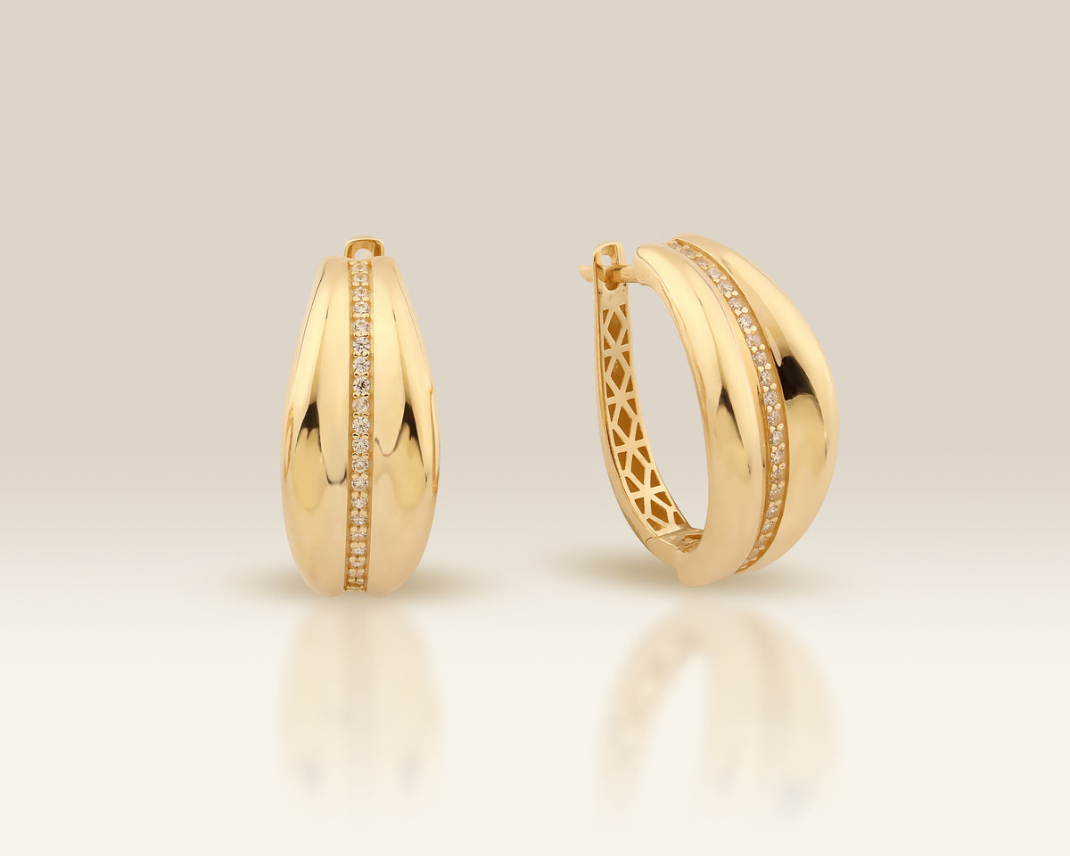 VIECLAT Solid Yellow Gold Diamond Huggie Hoop Earrings