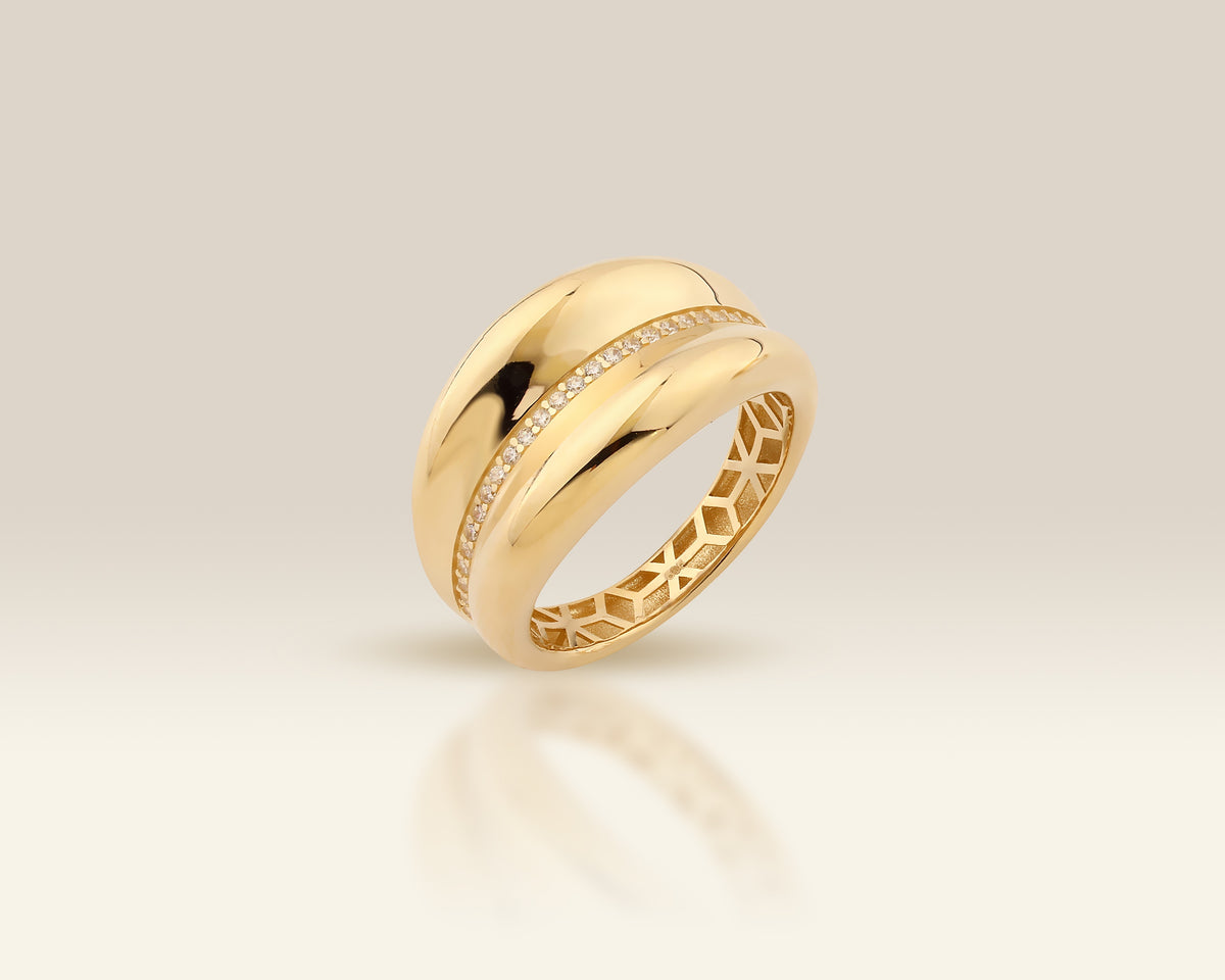 VIECLAT Solid Yellow Gold Diamond Dome Band Ring
