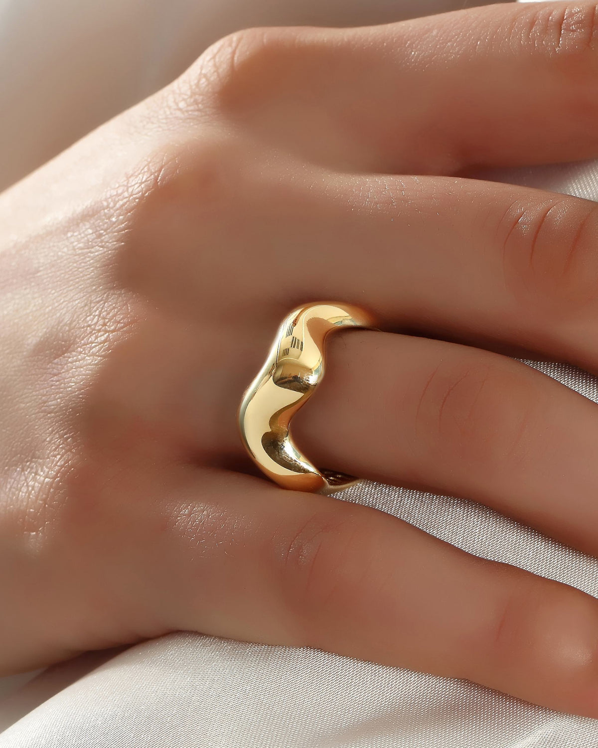 VIECLAT Solid Yellow Gold Wavy Dome Ring Worn