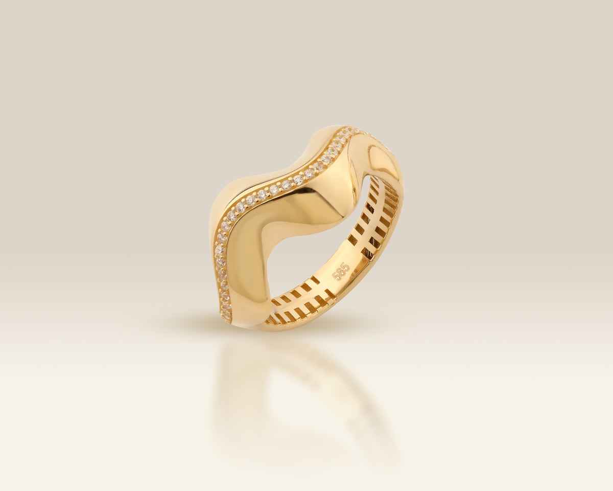 VIECLAT Solid Yellow Gold Wave CZ Pavé Ring