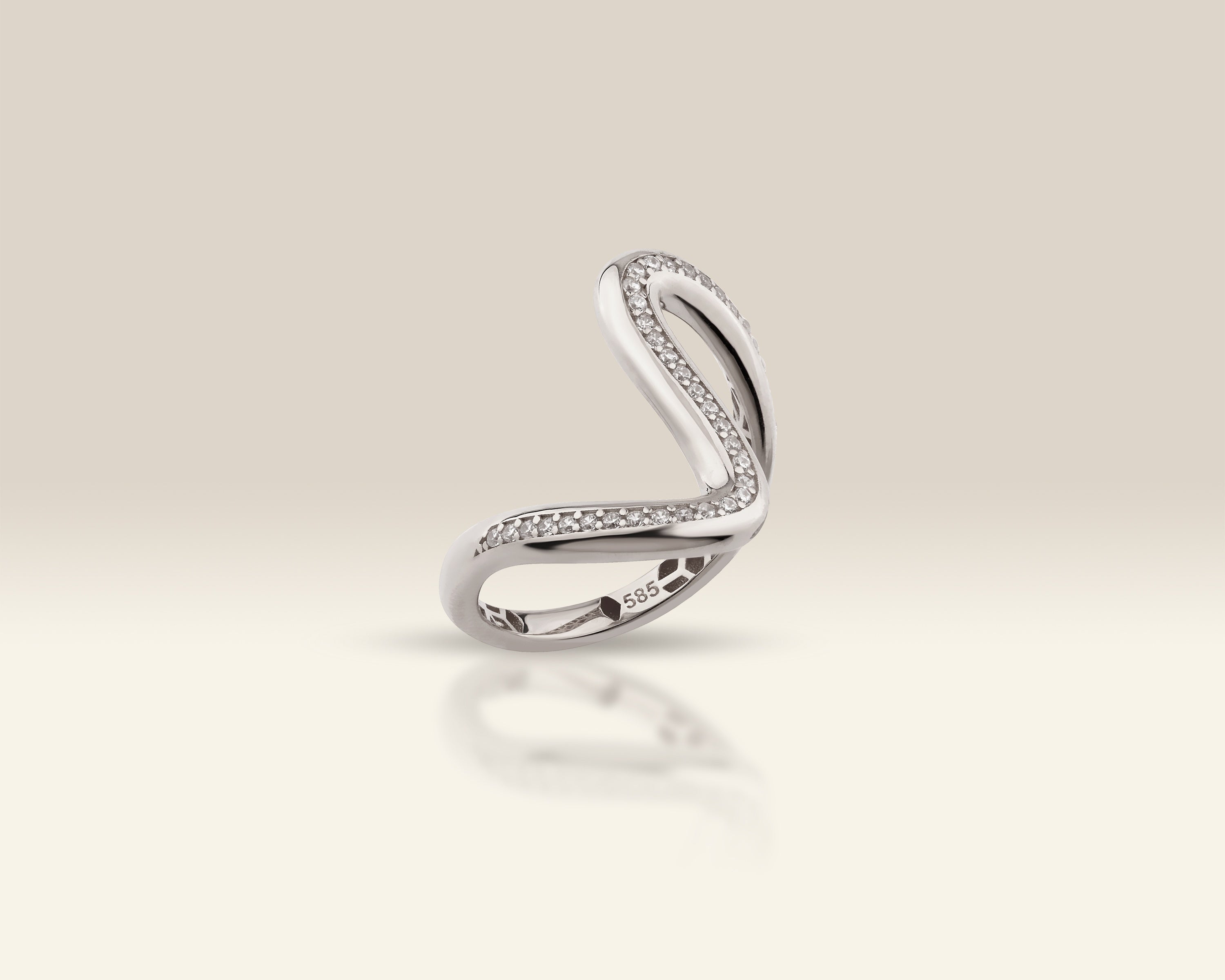 VIECLAT Solid White Gold Pavé Wave Swirl Ring