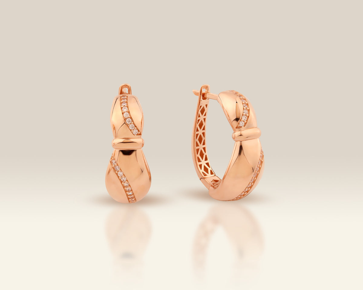 VIECLAT Solid Rose Gold Diamond Twist Hoop Earrings
