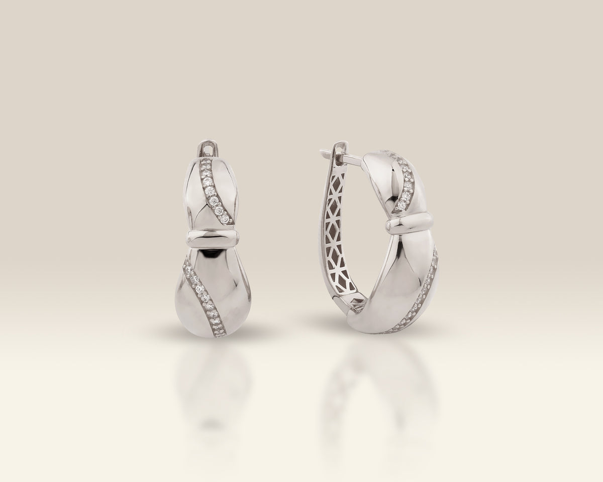 VIECLAT Solid White Gold Diamond Twist Hoop Earrings