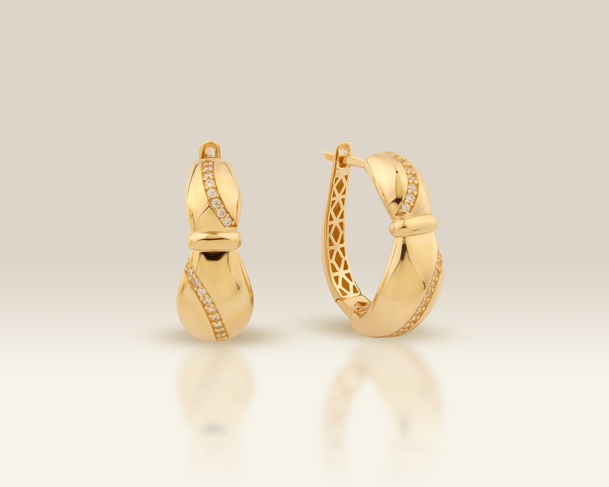 VIECLAT Solid Yellow Gold Diamond Twist Hoop Earrings