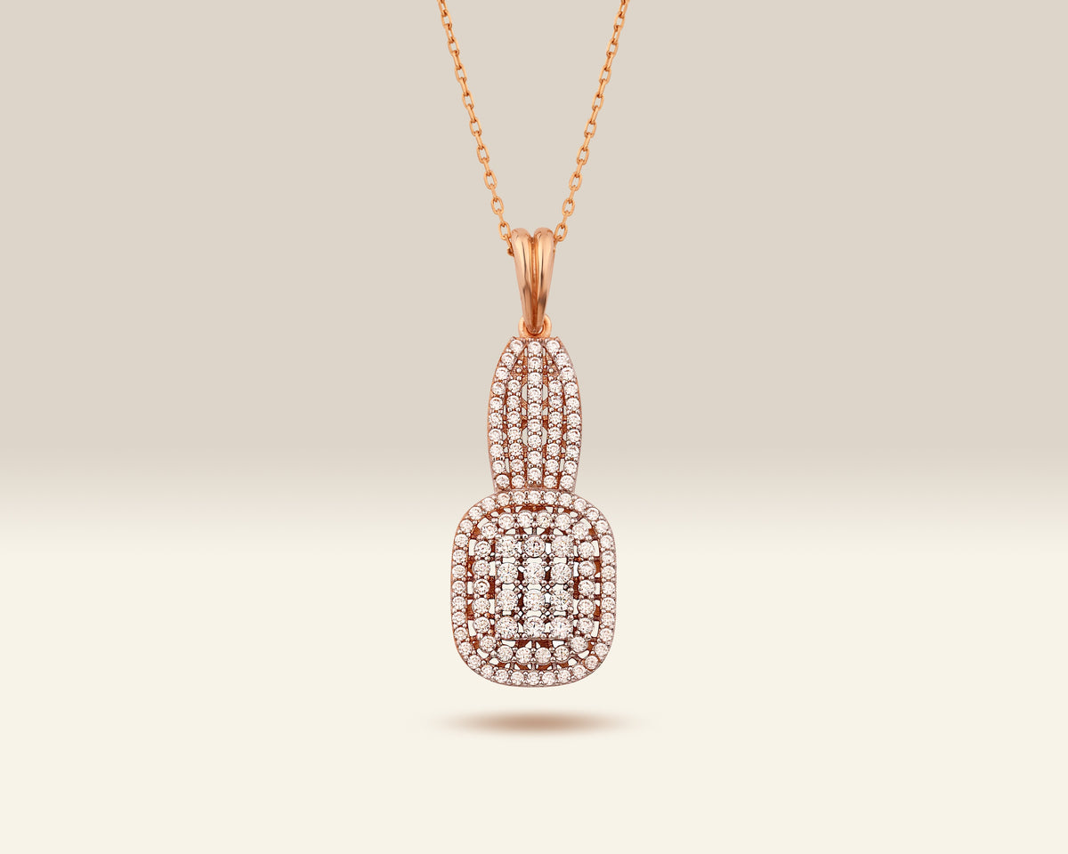 VIECLAT Solid Rose Gold Pavé Diamond Cushion Pendant Necklace
