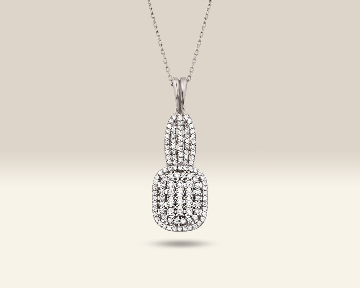VIECLAT Solid White Gold Pavé Diamond Cushion Pendant Necklace