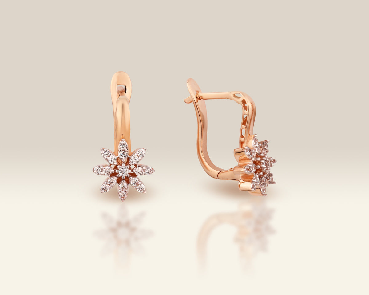 VIECLAT Solid Rose Gold Diamond Flower Leverback Earrings