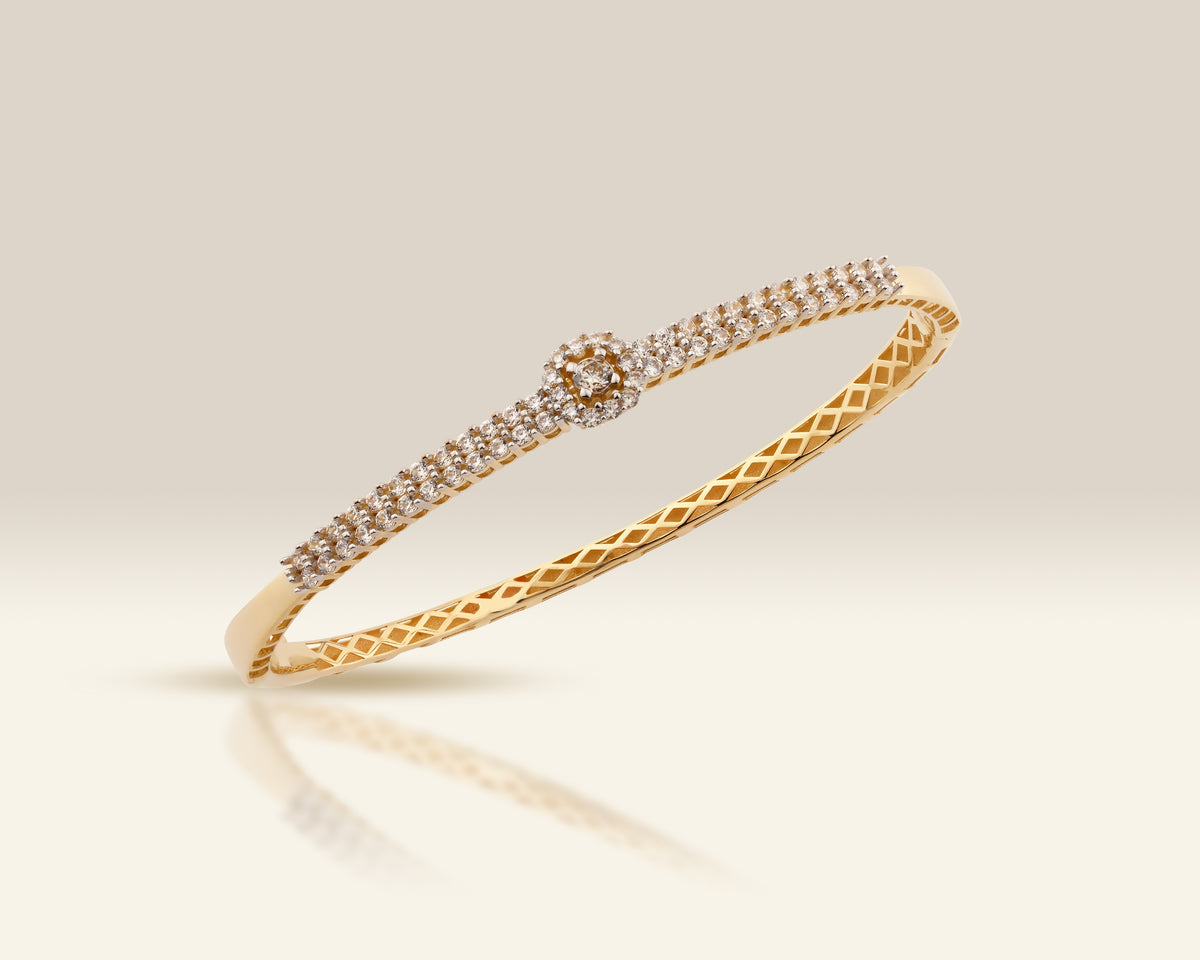 VIECLAT Solid Yellow Gold Diamond Halo Bangle Bracelet
