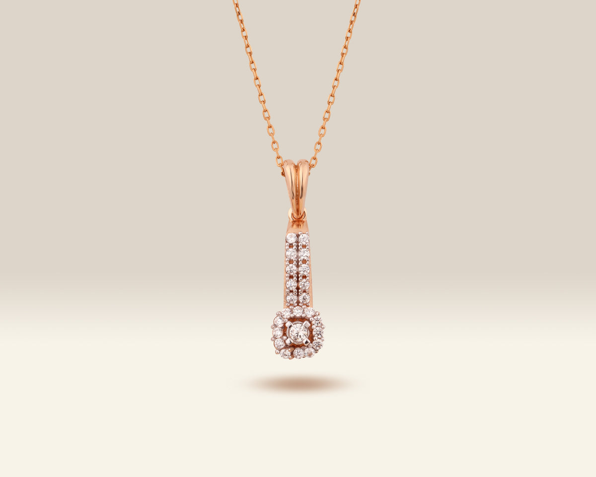 VIECLAT Solid Rose Gold Diamond Halo Drop Pendant Necklace