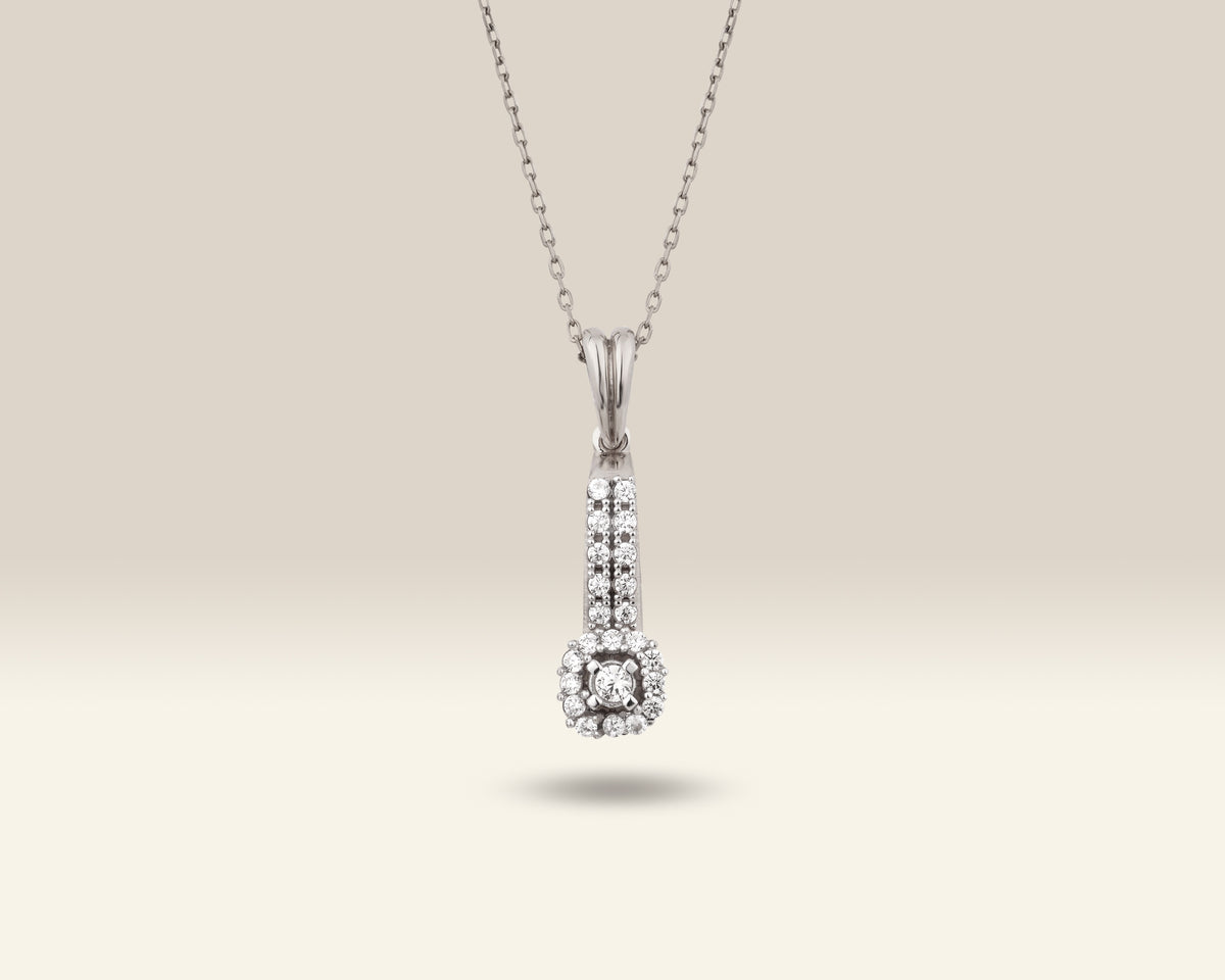 VIECLAT Solid White Gold Diamond Halo Drop Pendant Necklace