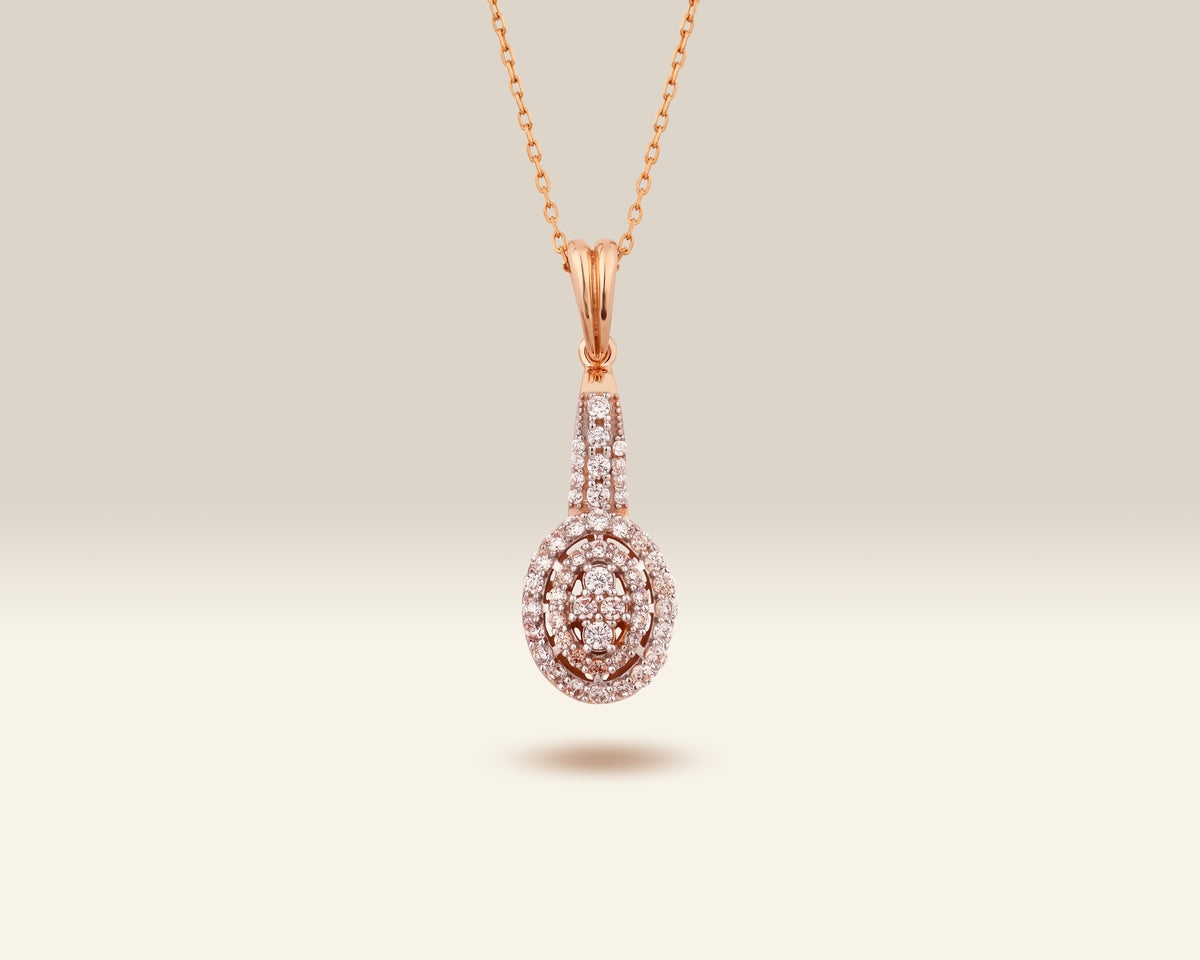 VIECLAT Solid Rose Gold Oval Diamond Halo Pendant