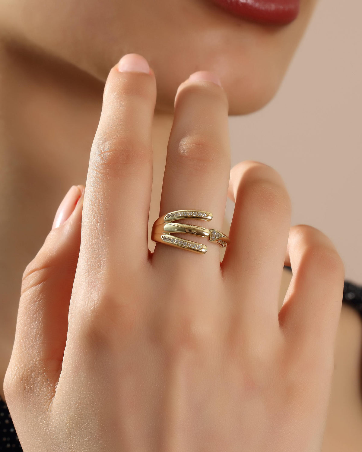 VIECLAT Solid Yellow Gold Diamond Wrap Ring On Hand