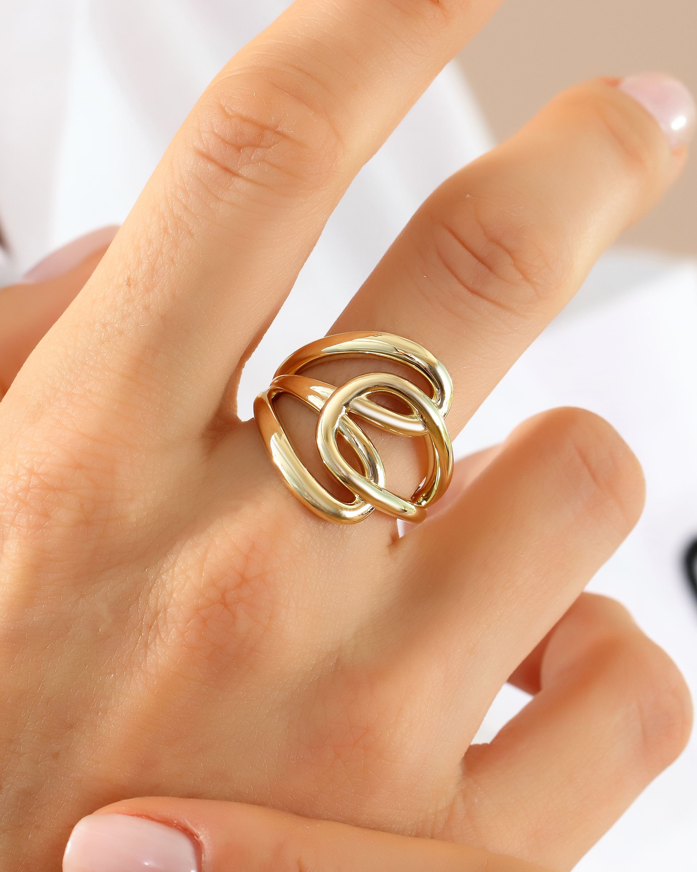 VIECLAT Solid Yellow Gold Interlocking Knot Ring Hand View