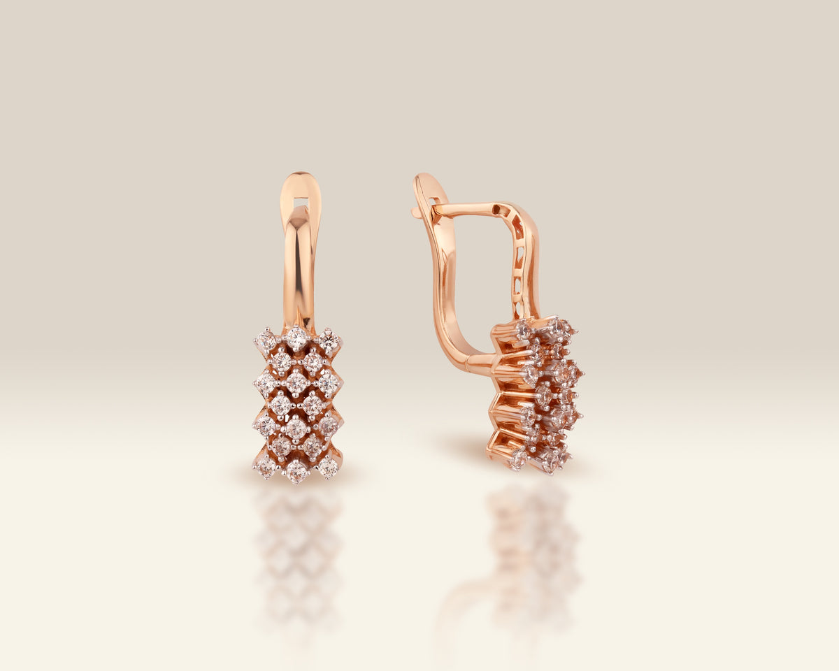 VIECLAT Solid Rose Gold Diamond Cluster Drop Earrings