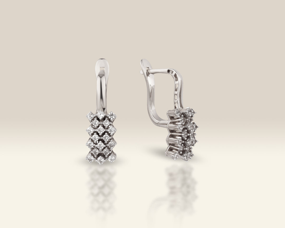 VIECLAT Solid White Gold Diamond Cluster Drop Earrings