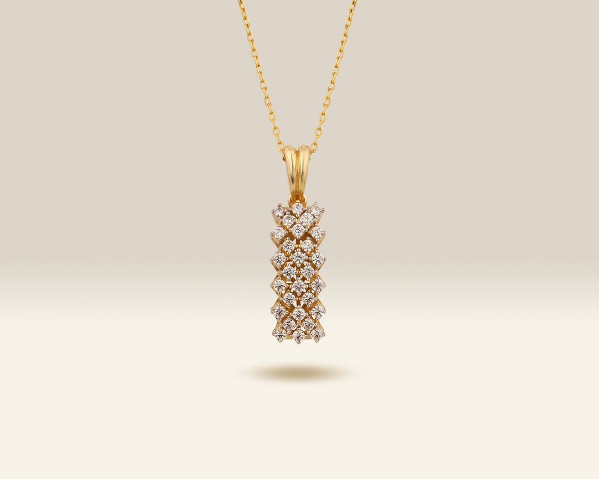 VIECLAT Solid Yellow Gold Diamond Cluster Bar Pendant Necklace