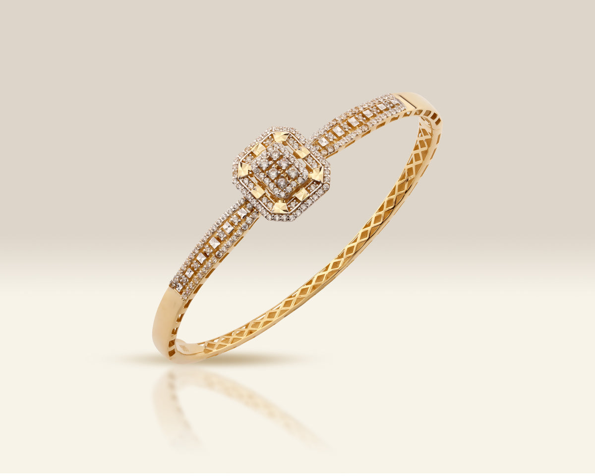VIECLAT Solid Yellow Gold Diamond Halo Bangle Bracelet