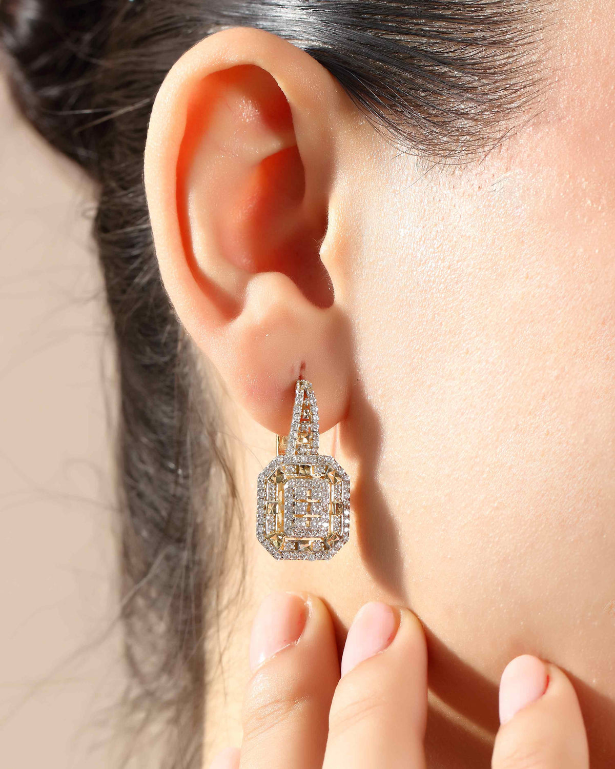 VIECLAT Solid Yellow Gold Diamond Halo Earrings