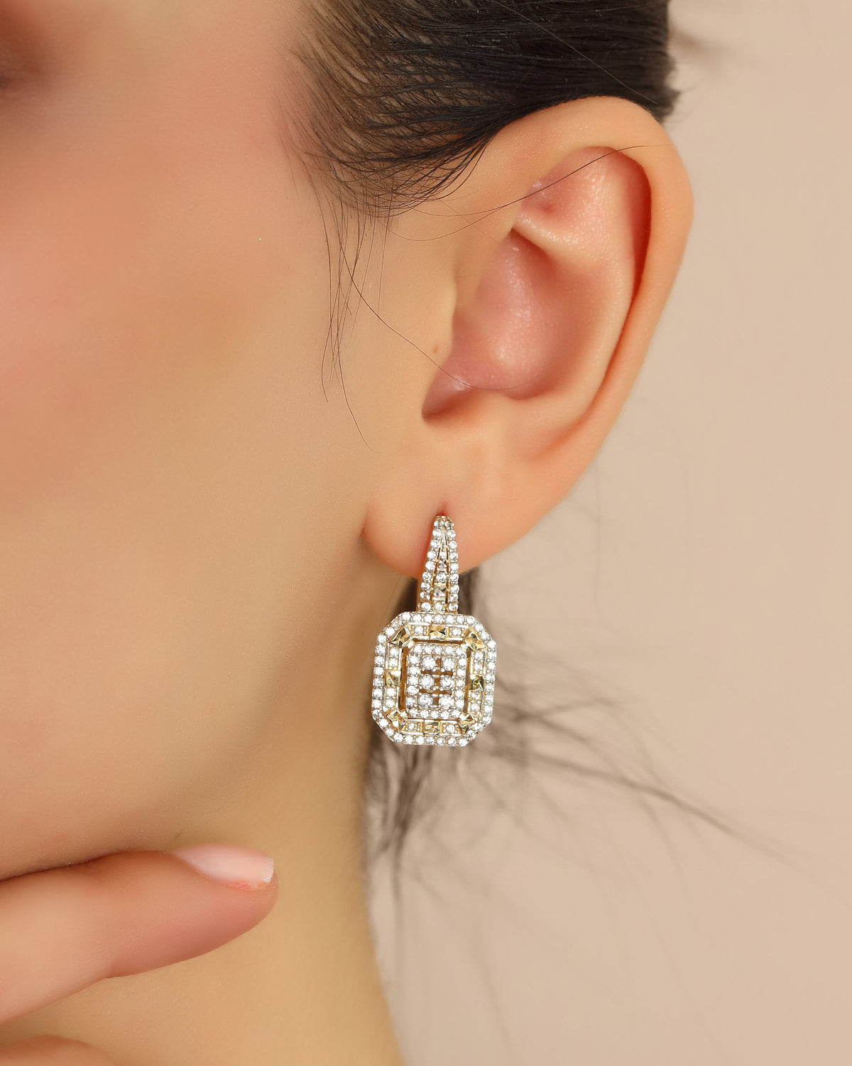 VIECLAT Solid Yellow Gold Diamond Halo Earrings