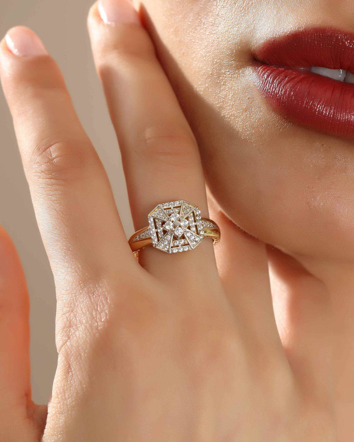 VIECLAT Solid Yellow Gold Diamond Vintage Ring On Hand