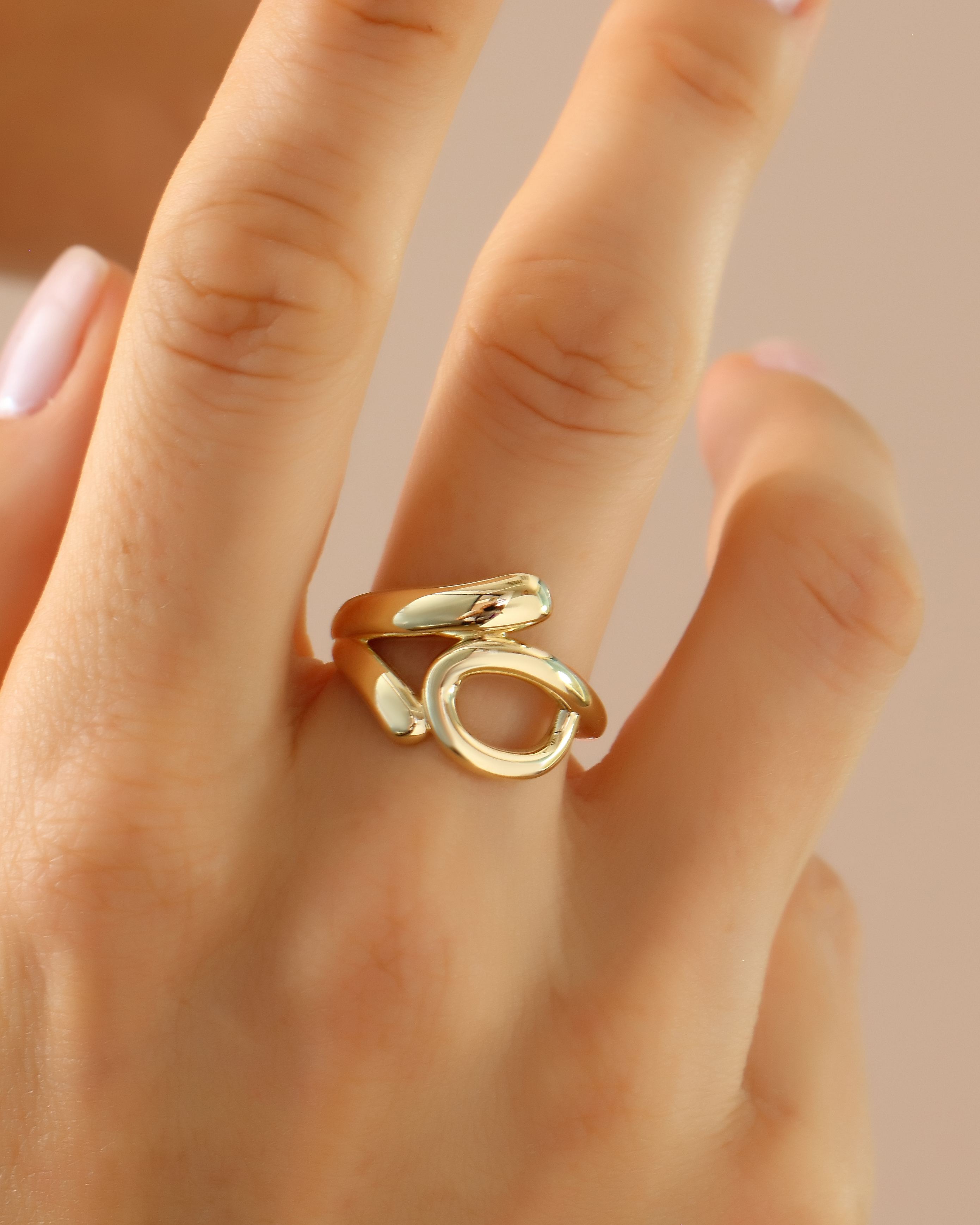 VIECLAT Solid Yellow Gold Open Swirl Bypass Ring Worn