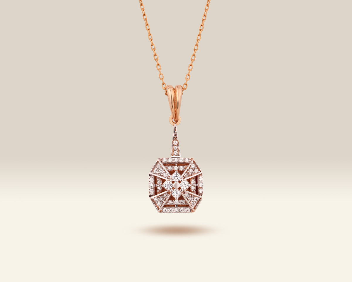 VIECLAT Solid Rose Gold Diamond Vintage Square Pendant Necklace