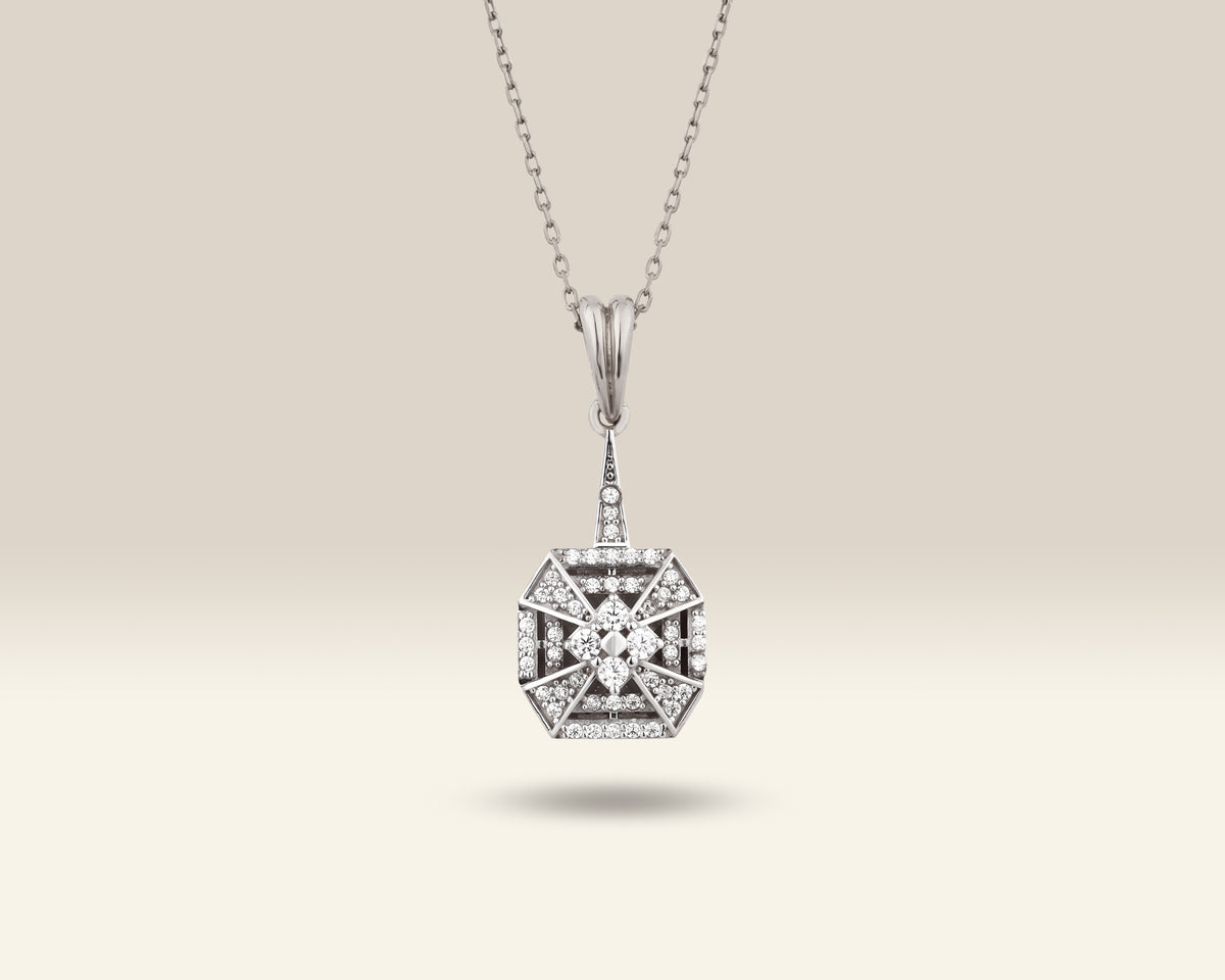 VIECLAT Solid White Gold Diamond Vintage Square Pendant Necklace