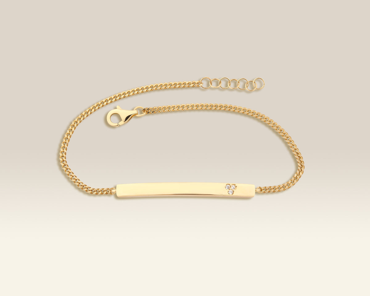 VIECLAT Solid Yellow Gold Diamond Bar ID Bracelet