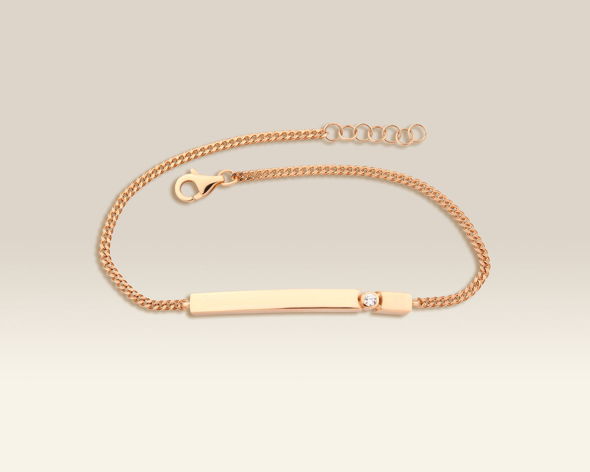 VIECLAT Solid Rose Gold Diamond Bar ID Bracelet