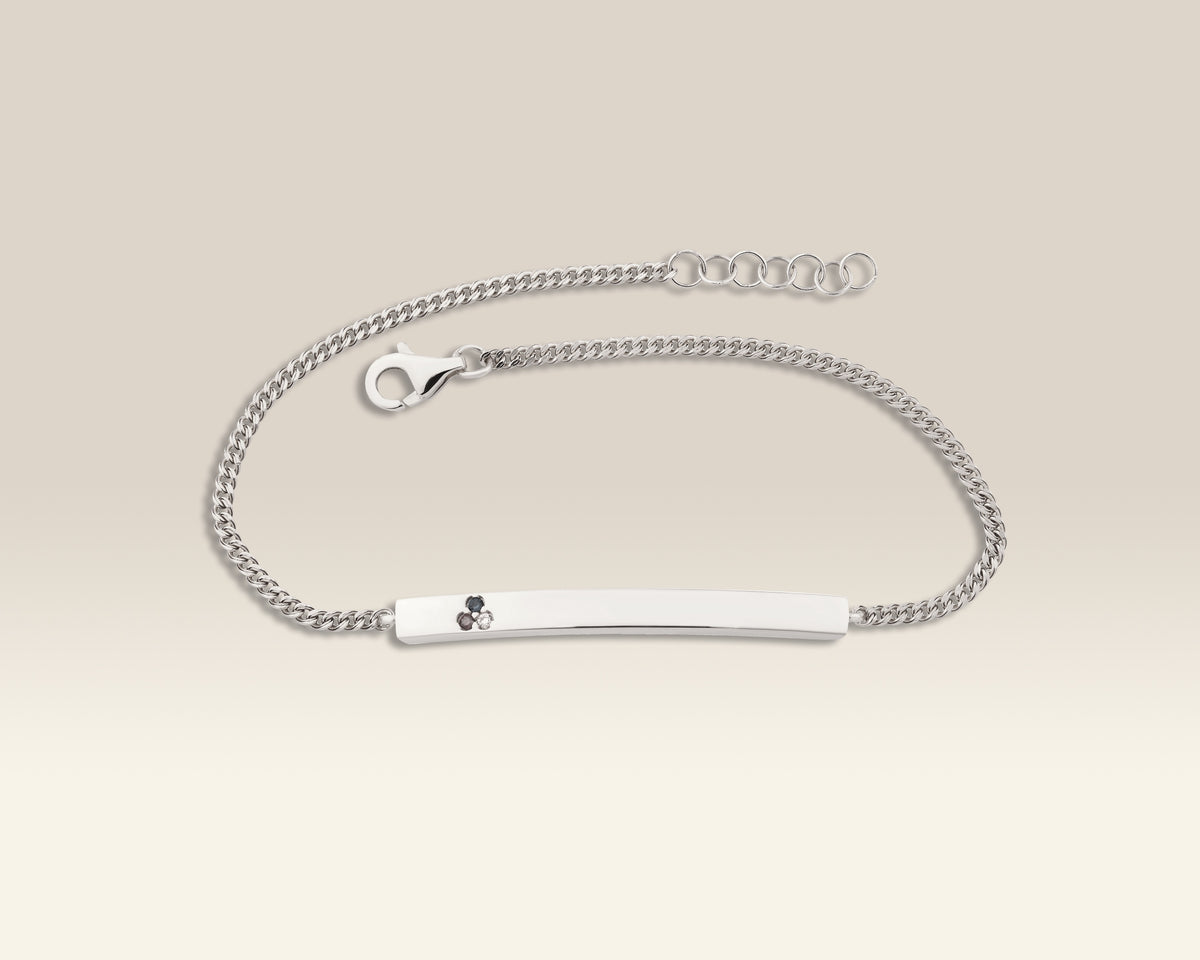 VIECLAT Solid White Gold Black Diamond Bar ID Bracelet