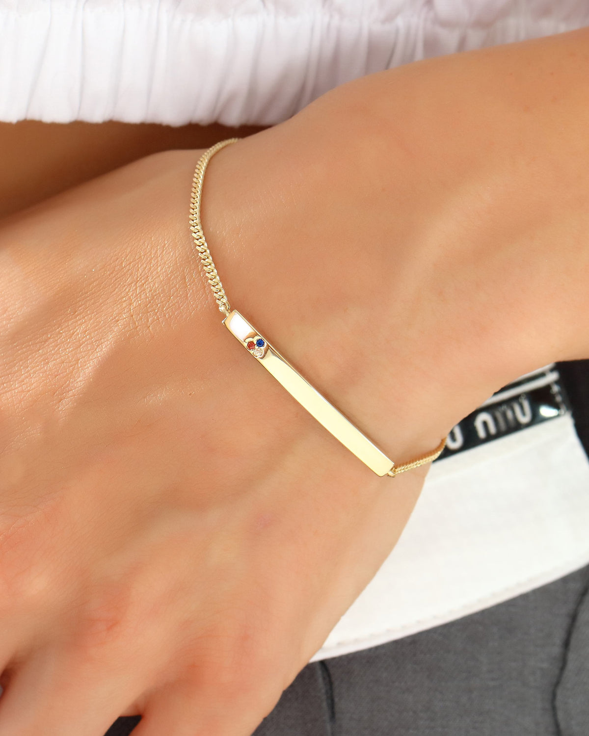 VIECLAT Solid Yellow Gold Birthstone Bar Bracelet Worn