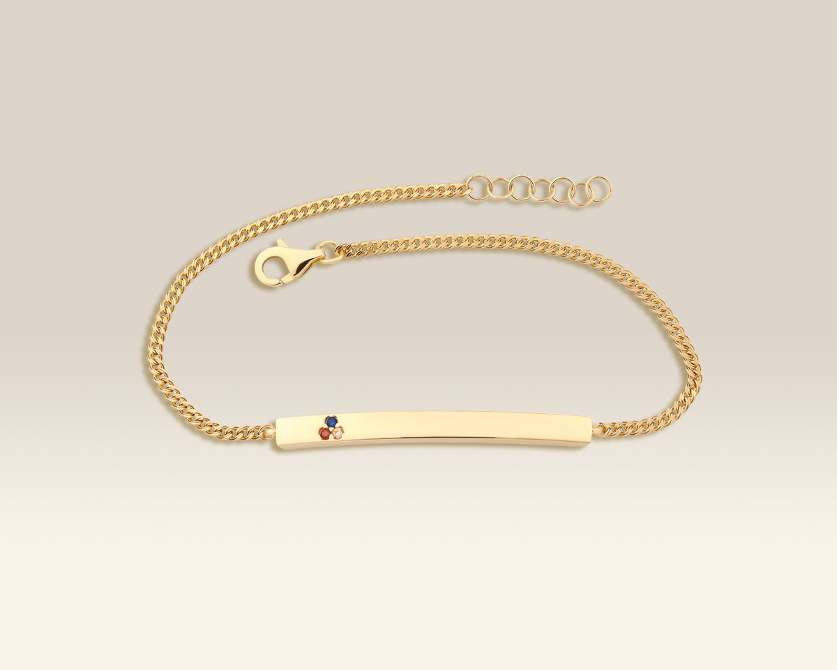 VIECLAT Solid Yellow Gold Birthstone Curb Chain ID Bracelet