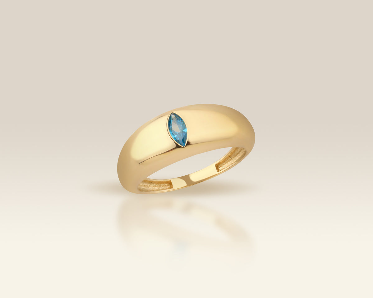 VIECLAT Solid Yellow Gold Marquise Blue Topaz Dome Ring