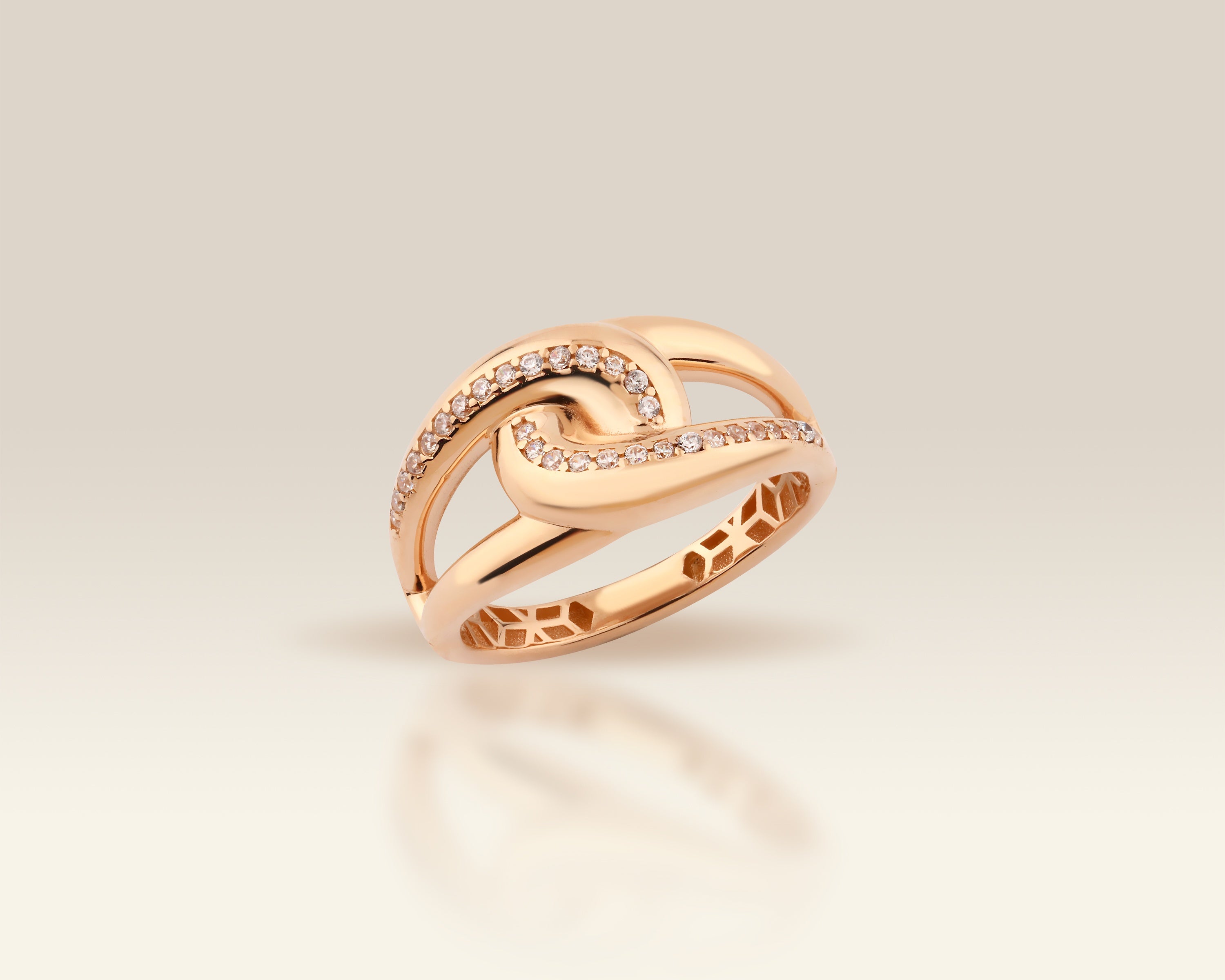 VIECLAT Solid Rose Gold Pavé Interlocking Link Ring