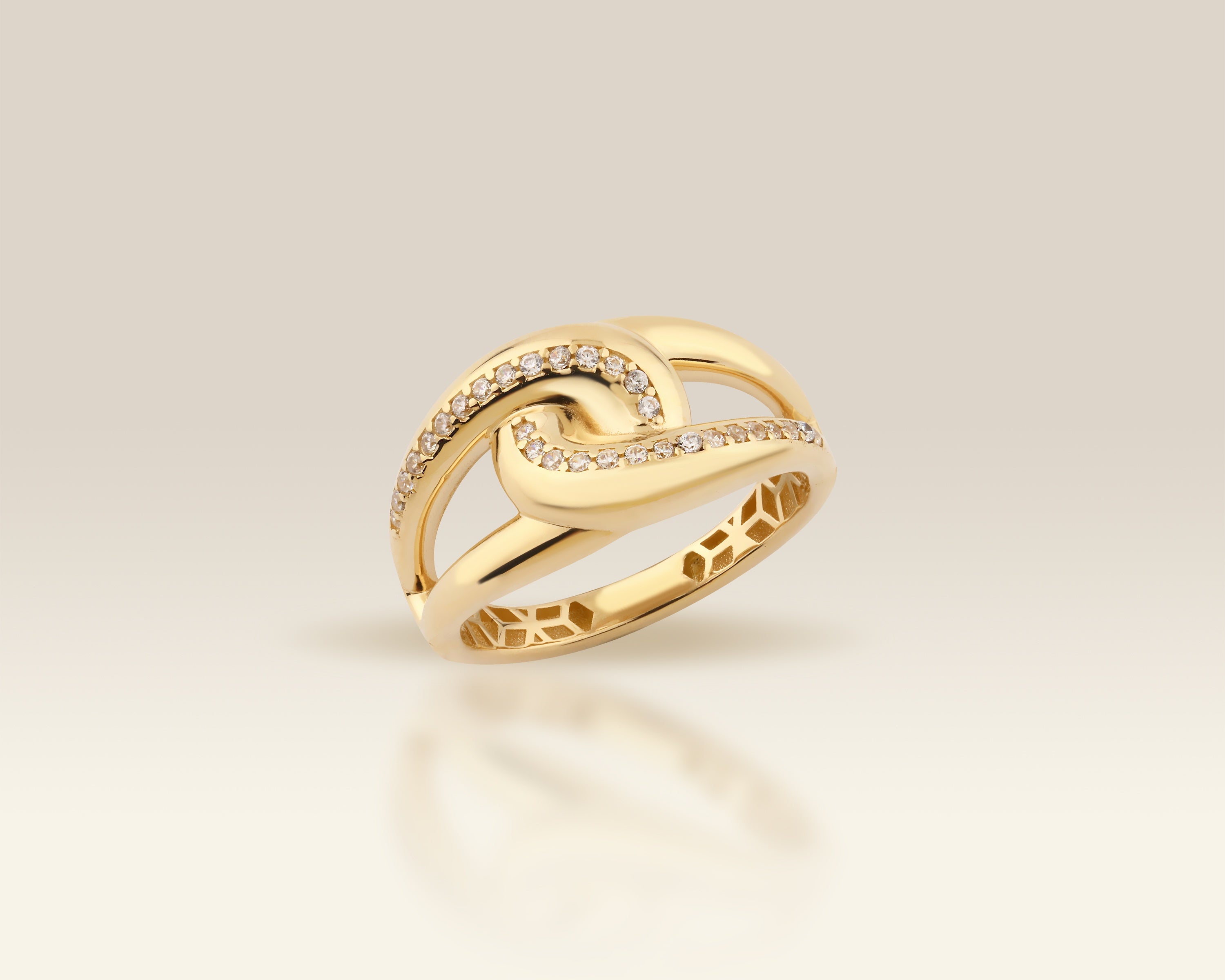 VIECLAT Solid Yellow Gold Pavé Interlocking Link Ring