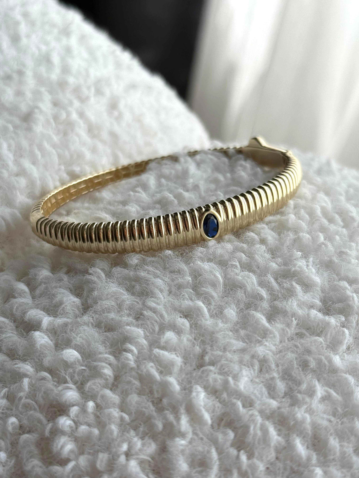 VIECLAT Gold Ribbed Blue Sapphire Cuff Bracelet