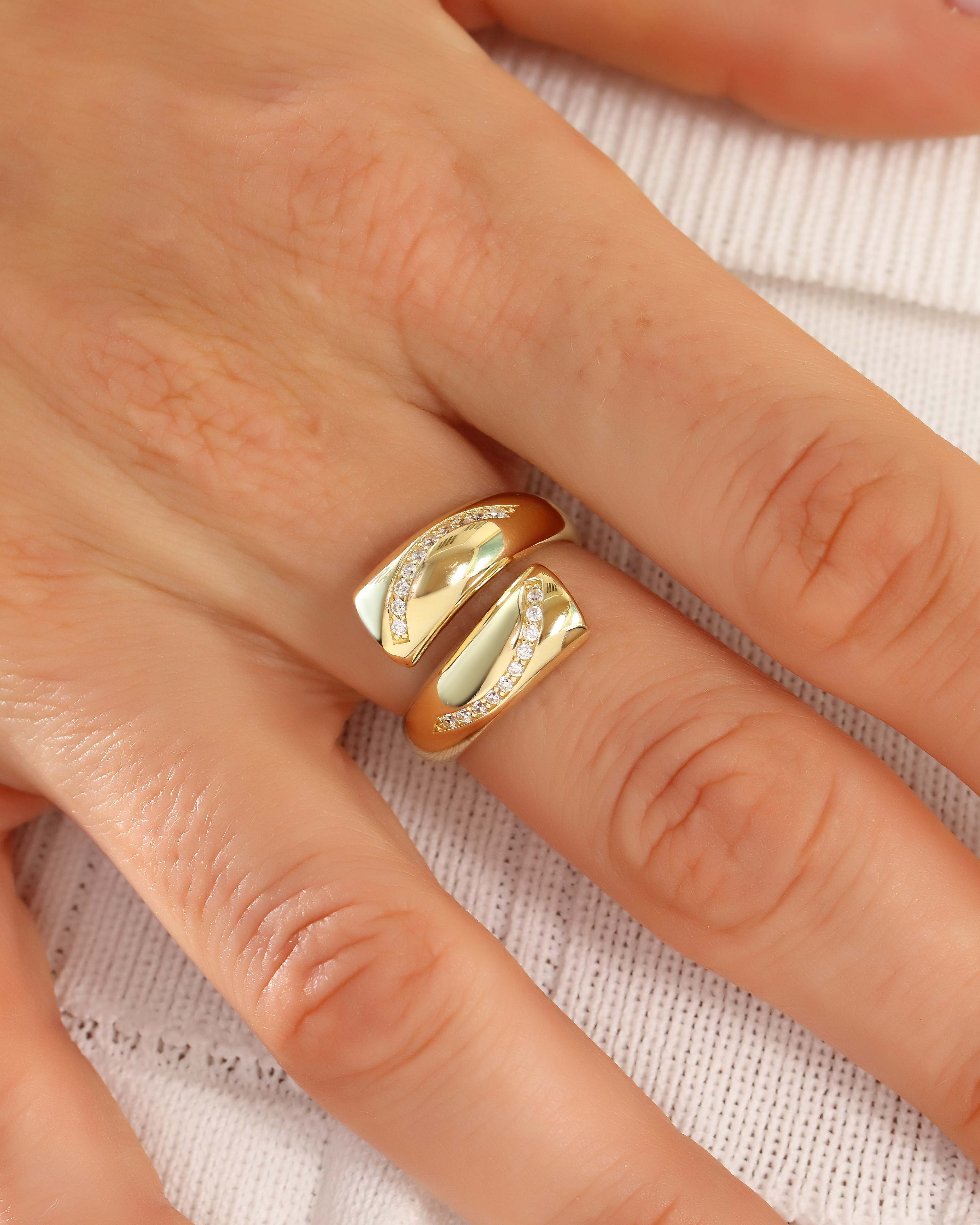 VIECLAT Solid Rose Gold CZ Bypass Wrap Ring