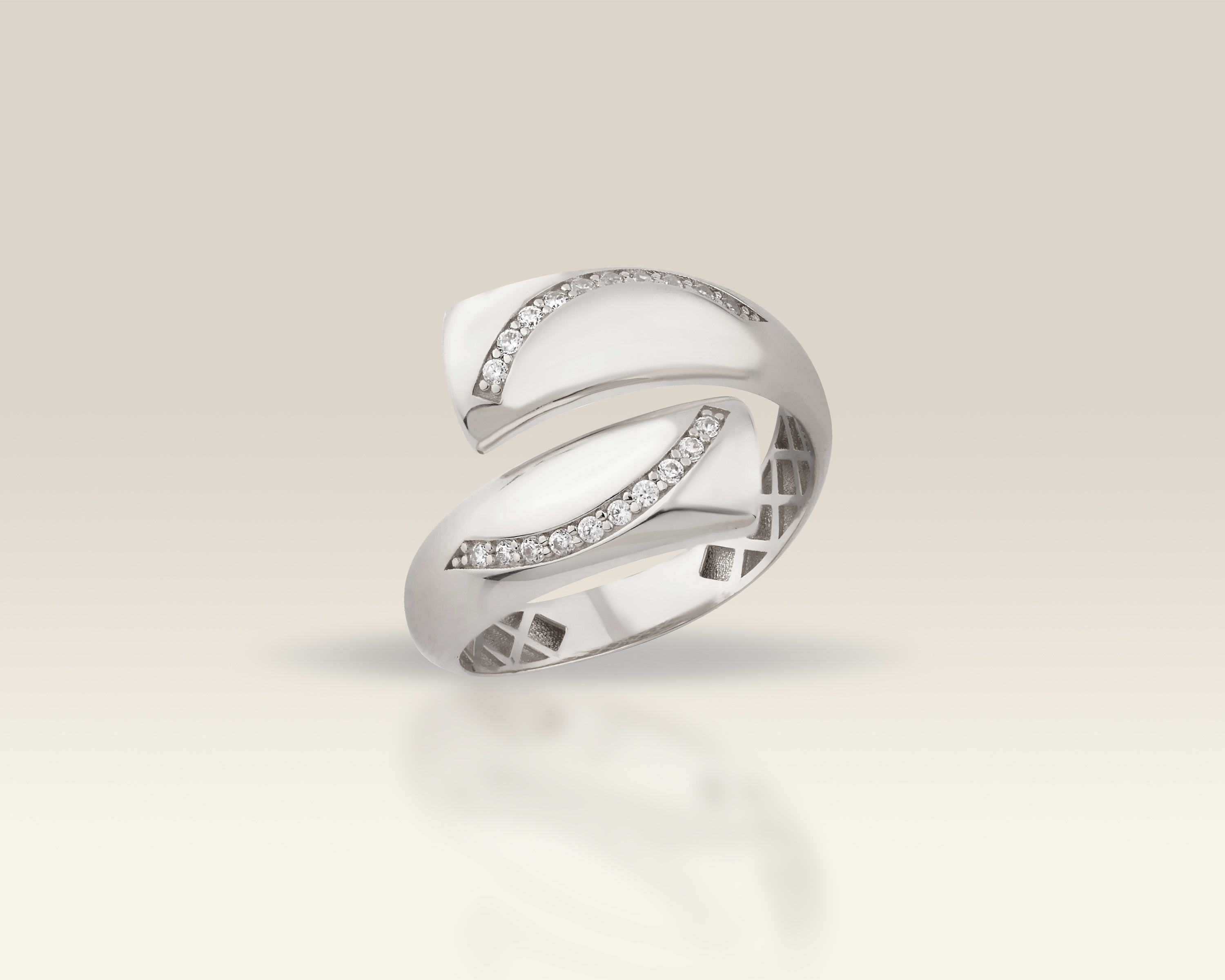 VIECLAT Solid White Gold CZ Bypass Wrap Ring