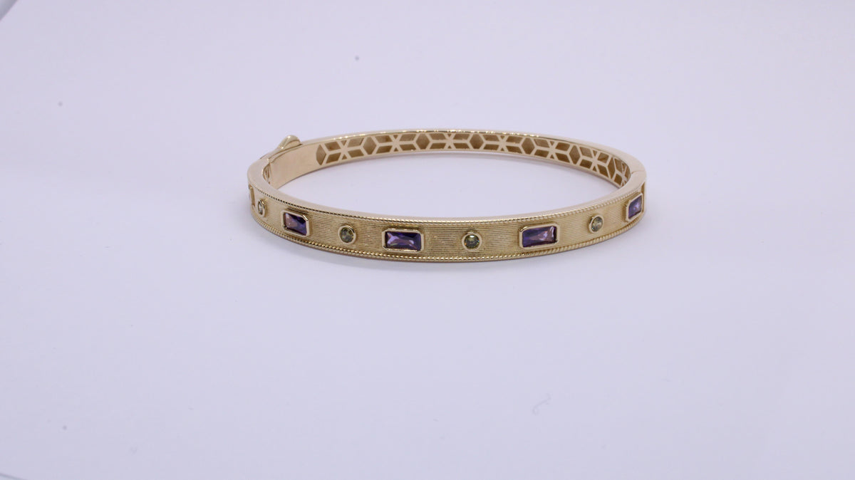 VIECLAT Solid Yellow Gold Amethyst Diamond Bangle Bracelet