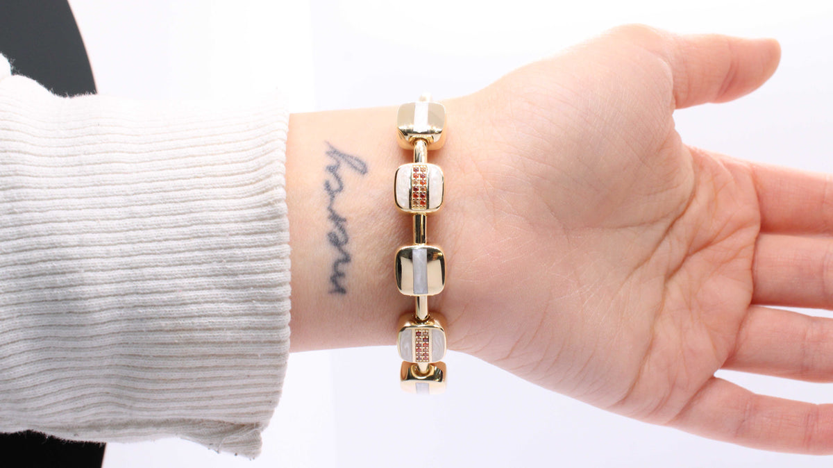 VIECLAT Gold Enamel CZ Cuff Bracelet Wrist