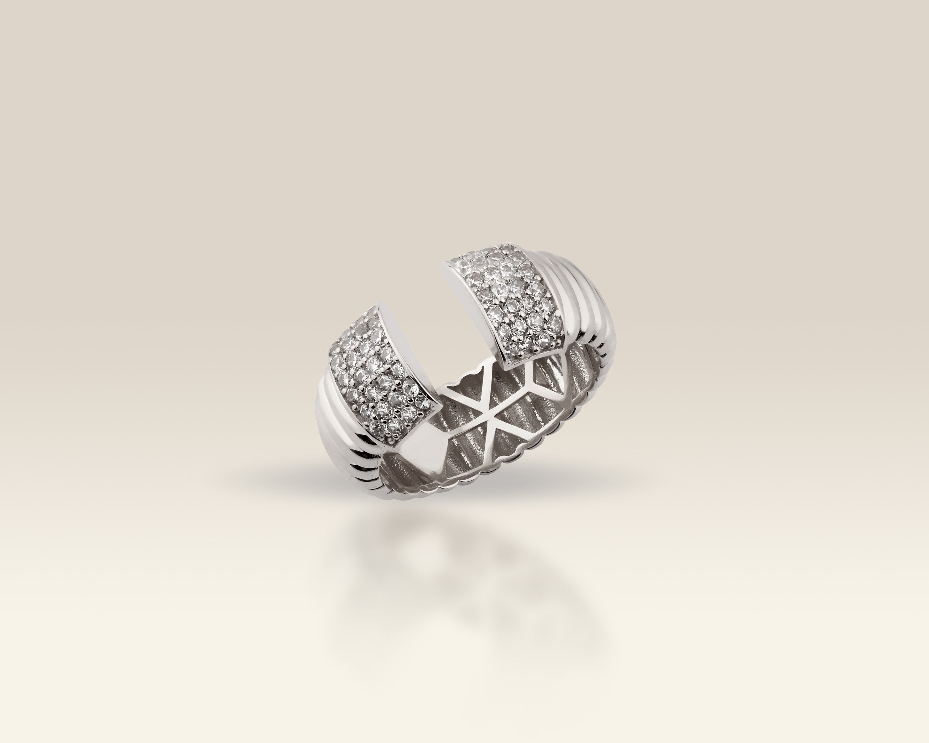 VIECLAT Solid White Gold Pavé Diamond Open Cuff Ring