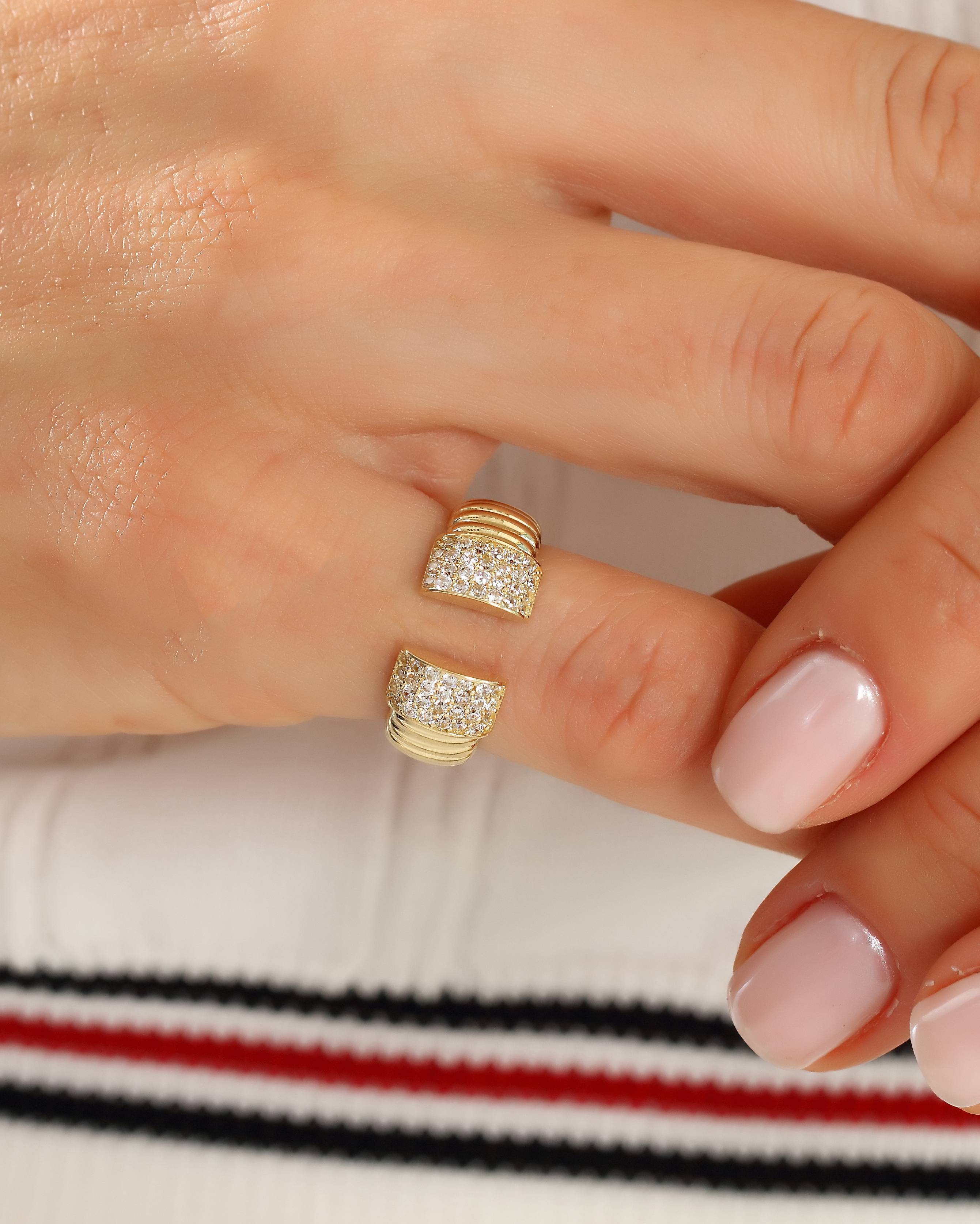 VIECLAT Solid Yellow Gold Pavé Diamond Open Cuff Ring