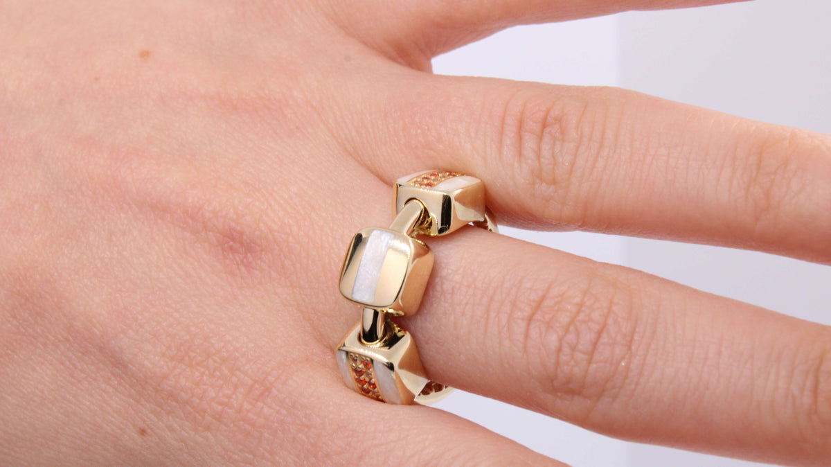VIECLAT Solid Yellow Gold Cube Link Fashion Ring