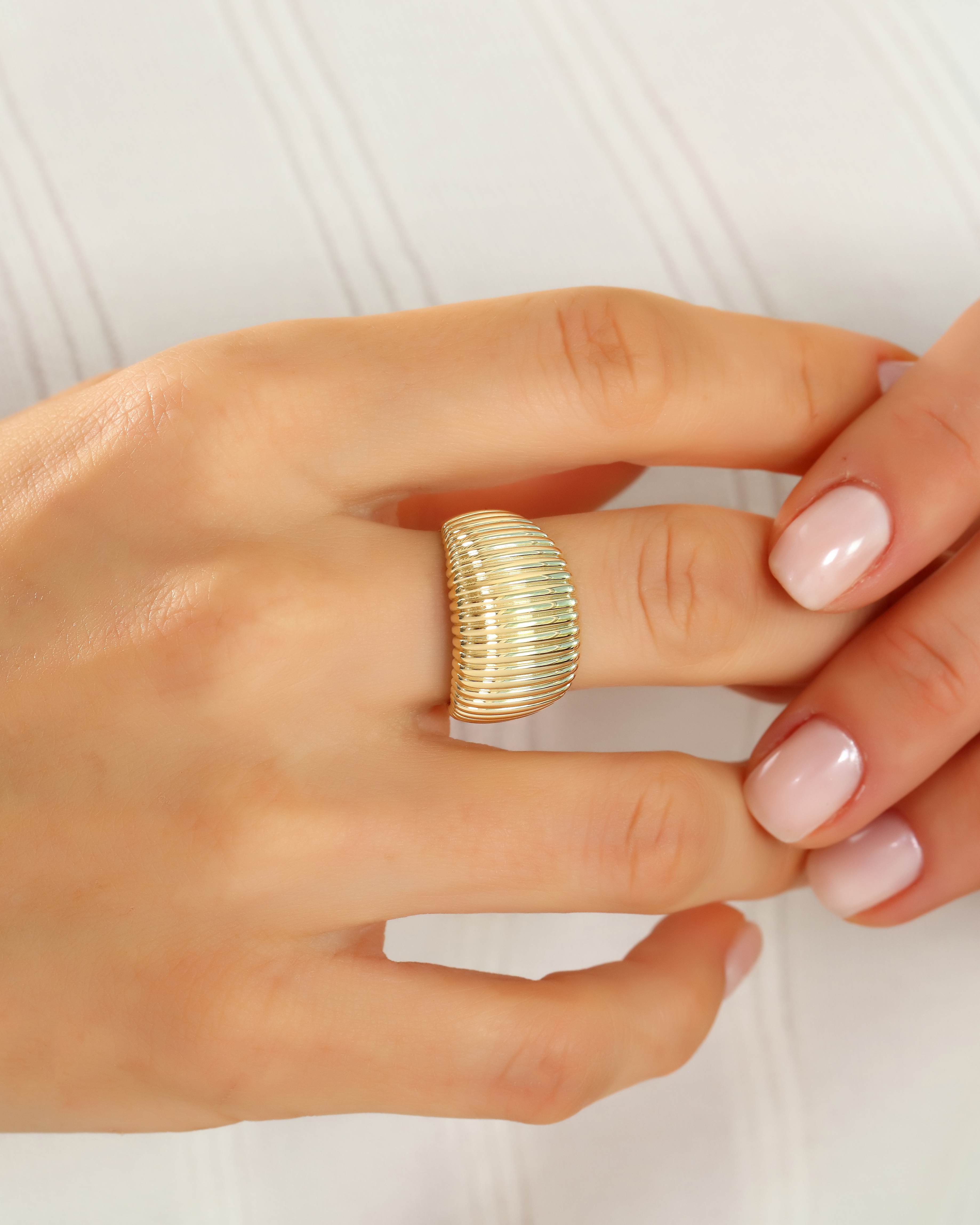 VIECLAT Solid Yellow Gold Ribbed Dome Statement Ring