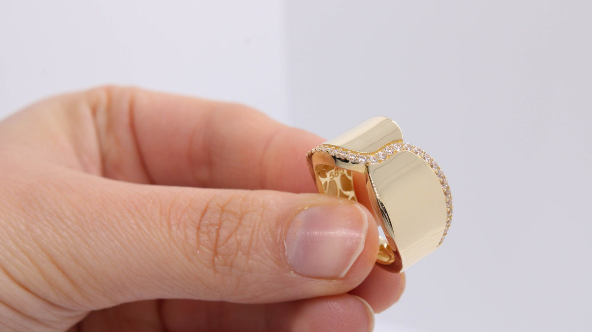 VIECLAT Solid Yellow Gold Diamond Wide Band Ring