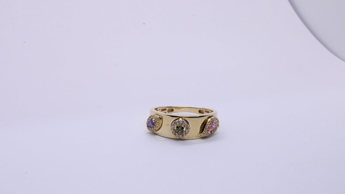 VIECLAT Solid Yellow Gold Multi Gemstone Halo Ring