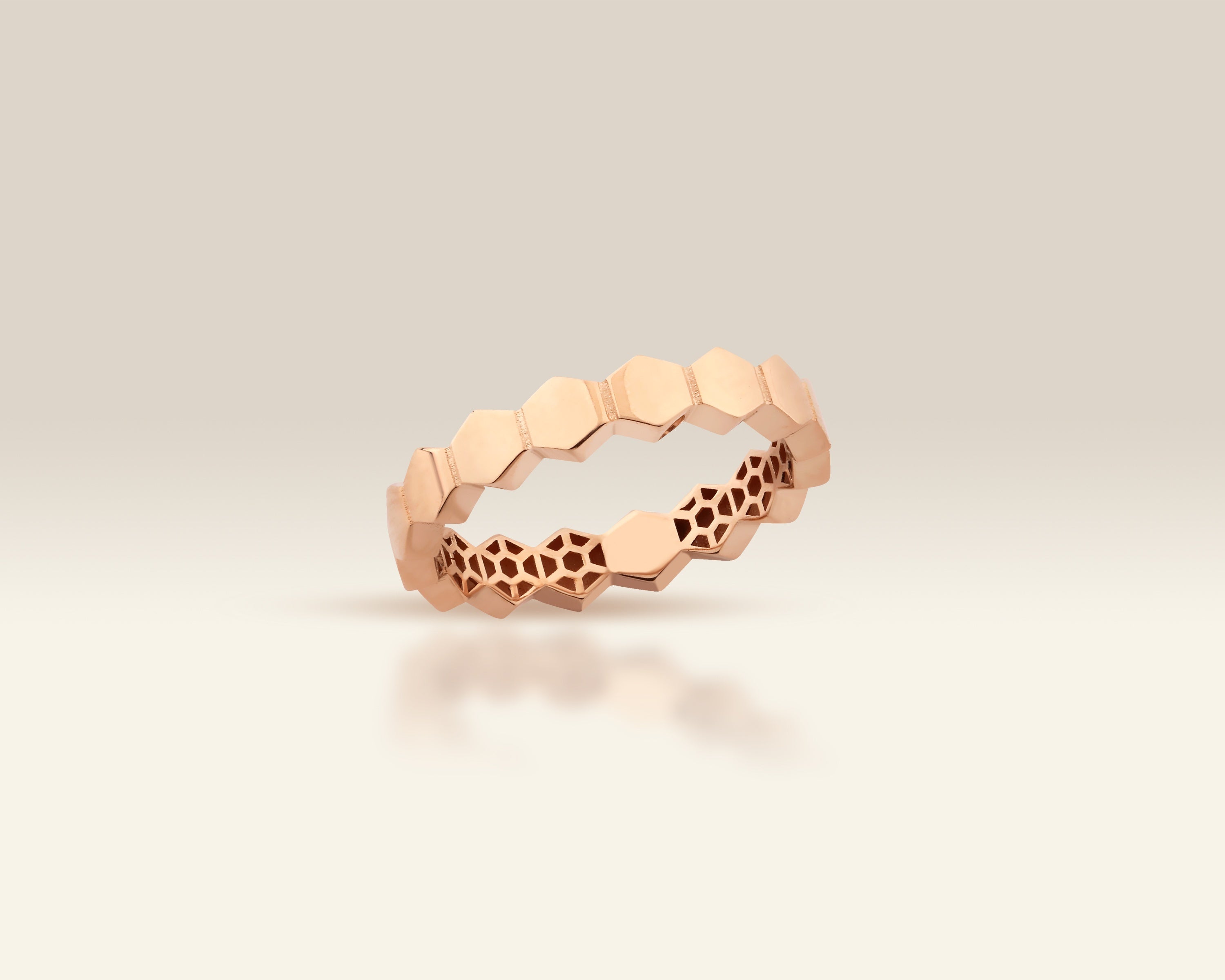 VIECLAT Solid Rose Gold Hexagon Honeycomb Band Ring