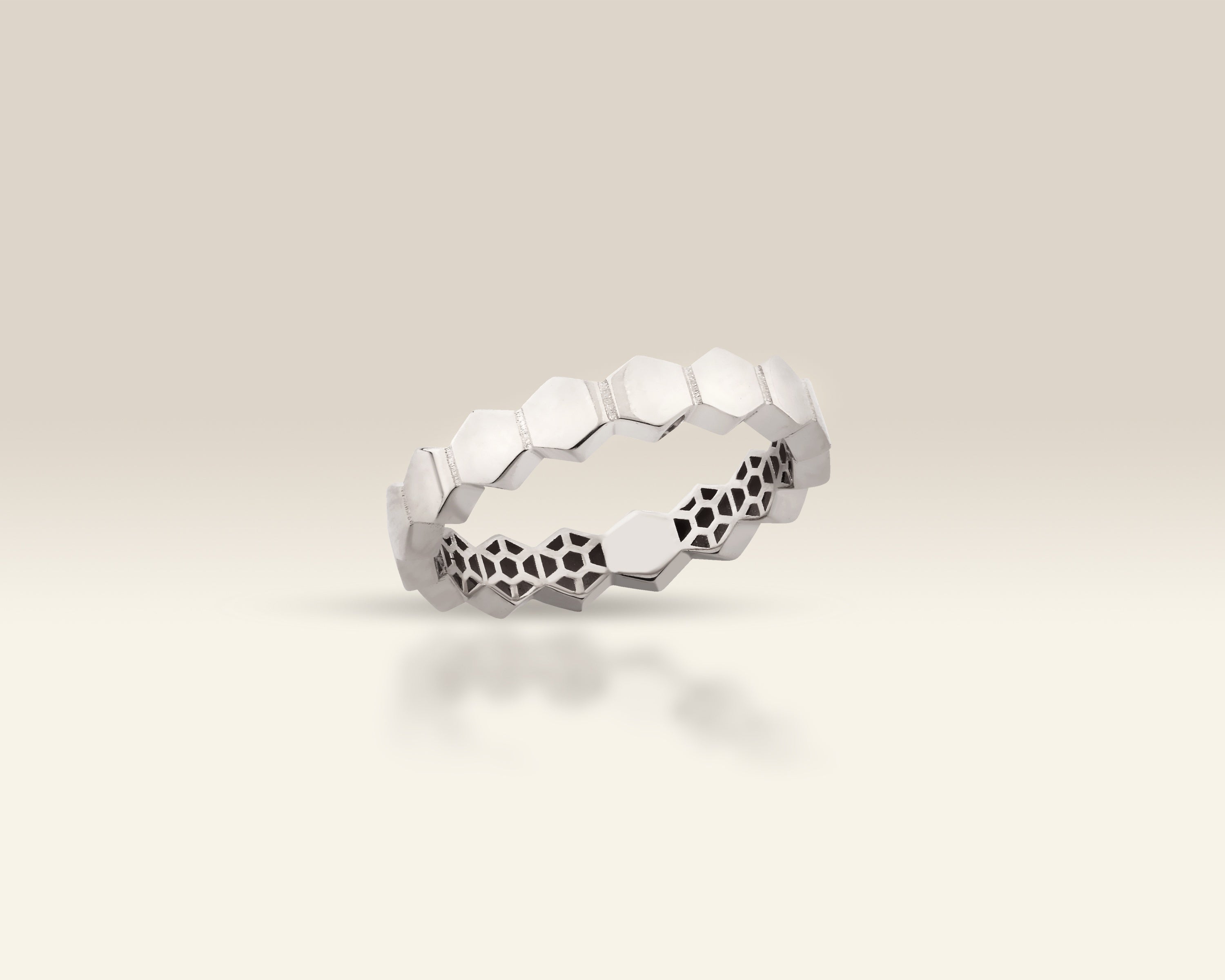 VIECLAT Solid White Gold Hexagon Honeycomb Band Ring