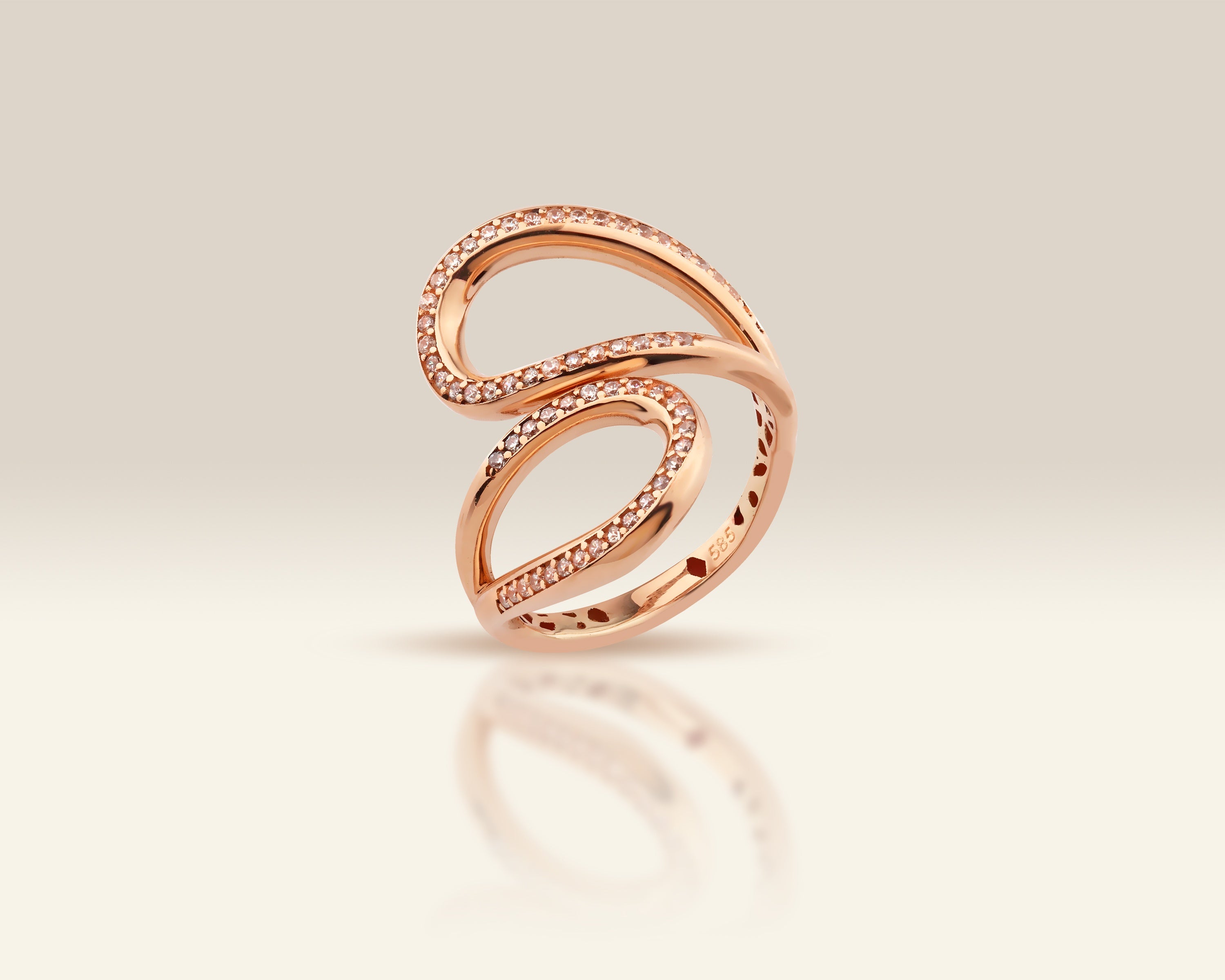VIECLAT Solid Rose Gold Pavé Open Swirl Ring
