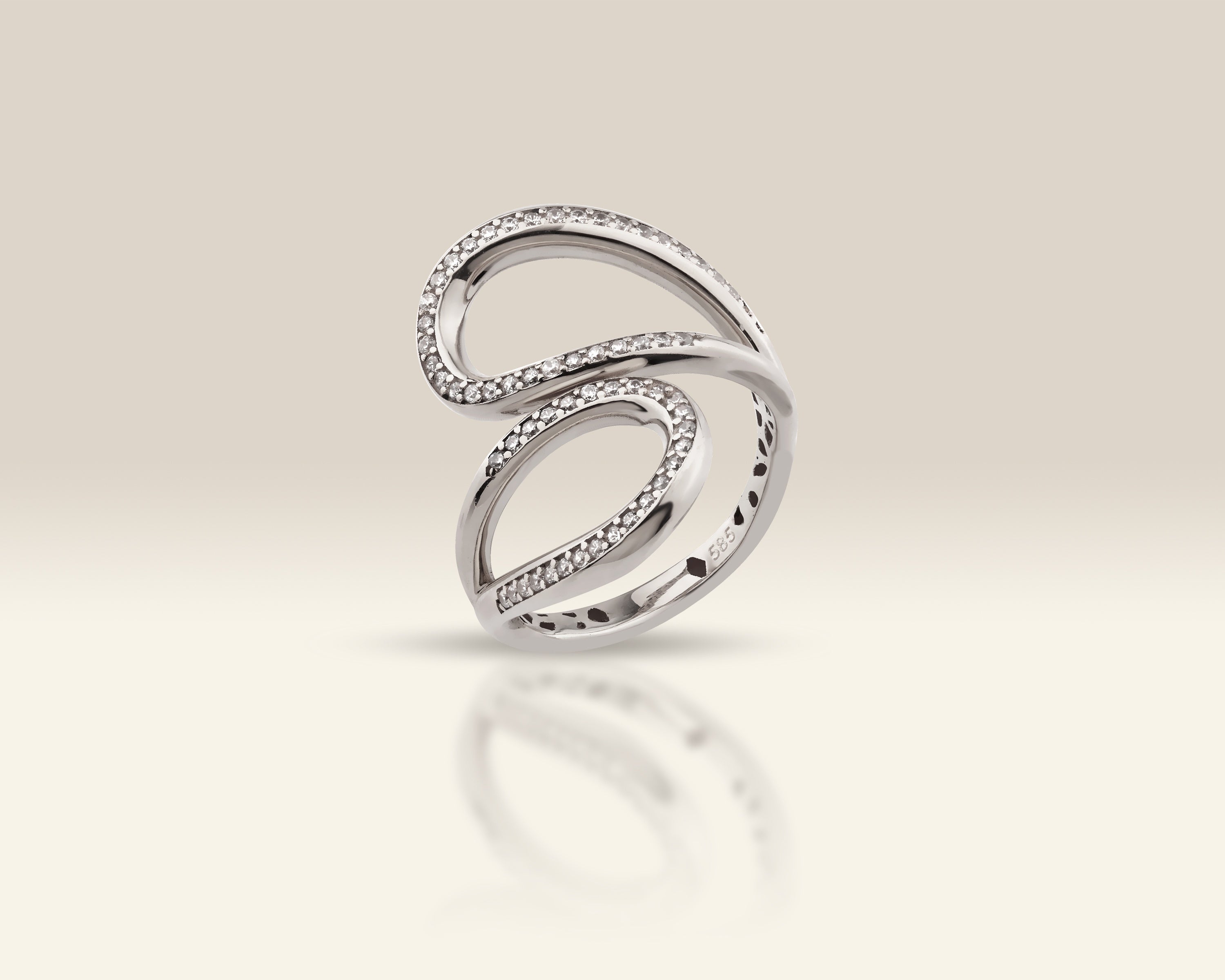 VIECLAT Solid White Gold Pavé Open Swirl Ring